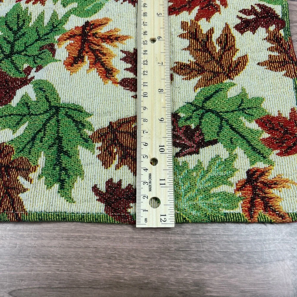 Woven Tapestry Autumn Leaf Fall Gold Metallic Thread 2pc Placemats Multicolor